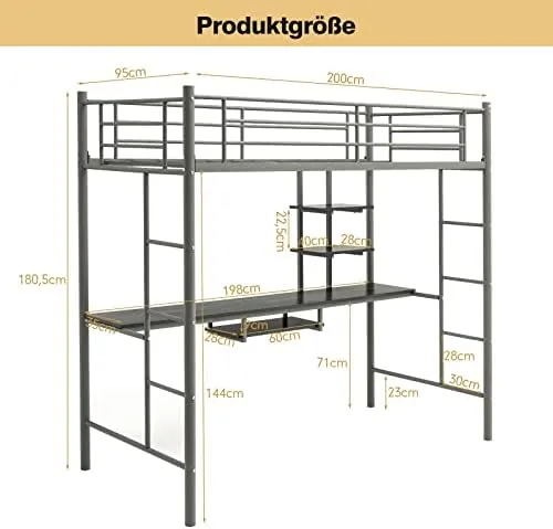 COSTWAY 2-in-1 Hochbett mit Schreibtisch und Treppe