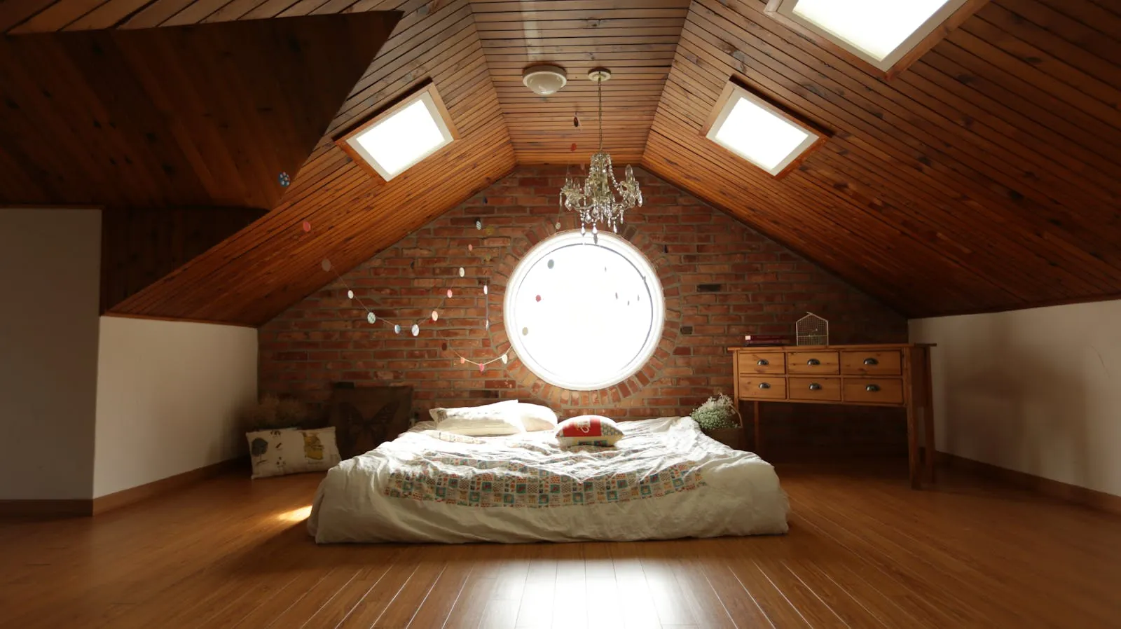 Hochbett in einer kleinen Wohnung mit Schreibtisch darunter