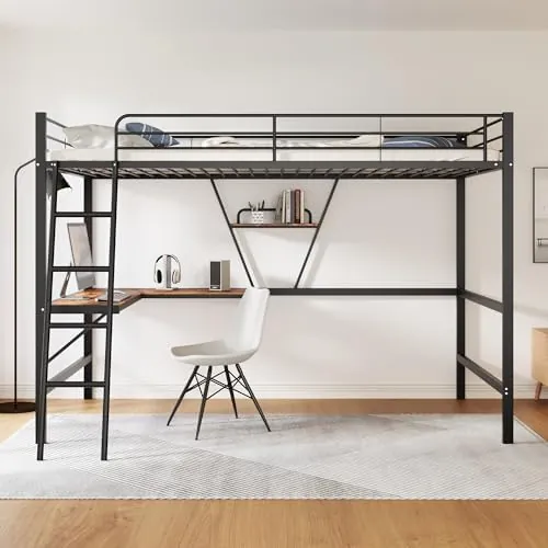 Moimhear Hochbett 90x200 mit L-Schreibtisch